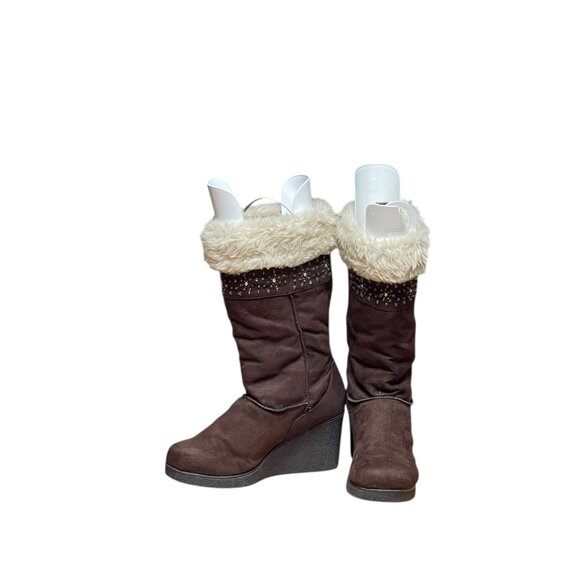American Eagle Faux Suede Brown Wedge Boots With Faux Fur Lining Size 9 - Picture 10 of 15